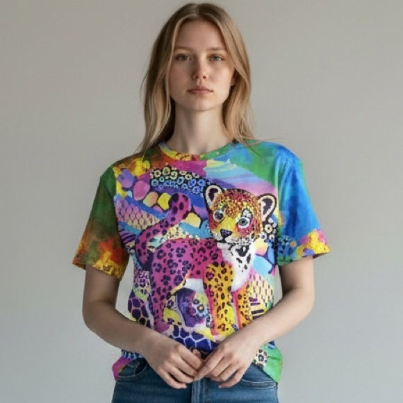 Lisa Frank Rainbow Leopard Graphic Tee Kidcore Y2K 90s Nostalgia Dopamine Large - Picture 2 of 5